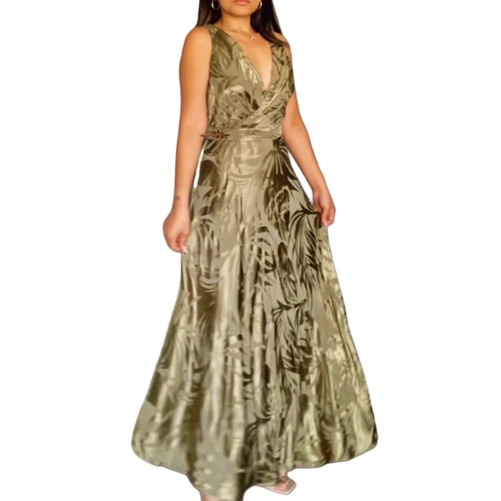 Lauren Ralph Lauren Palm Leaf Jacquard Sleeveless Midi Dress | Size 0